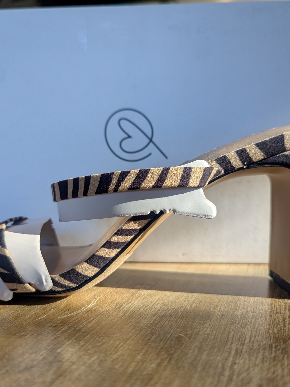 Zebra-Print Strappy Slide Heels in Black & Cream - Picture 2 of 7